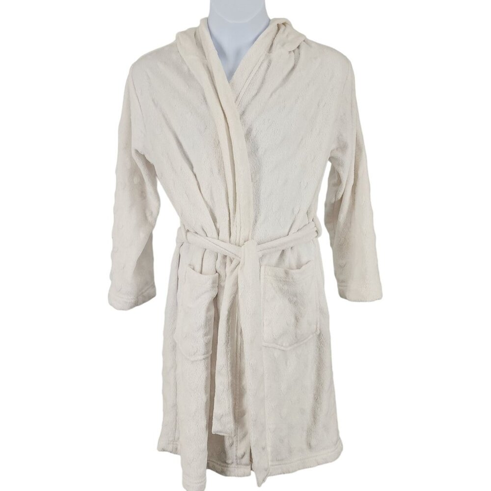 Girls Total Girl White Minky Dot Hoodie Robe Medium 7/8 Soft Lounge Wear Pajamas